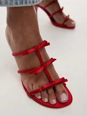 Mango Red Strappy Bow Sandals